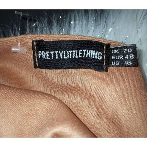 PRETTY LITTLE THING NUDE PLUNGE WEAP DETAIL MIDI DRESS SZ.16 NWOT. - Picture 12 of 13